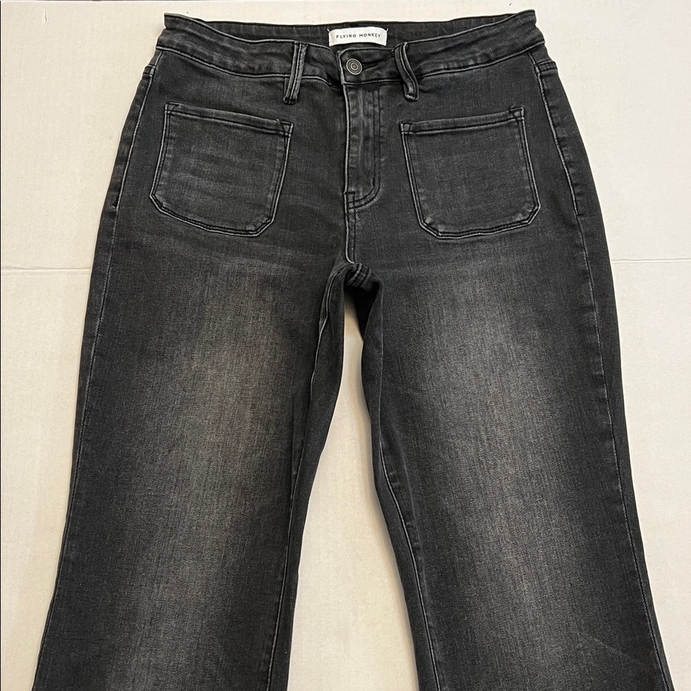 FLYING MONKEY BLACK FLARE HIGH WAISTED STRETCH JEANS SIZE 30 - Picture 3 of 16